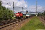 V60/272671/298-312-0-der-db-schenker-rail 298 312-0 der DB Schenker Rail Deutschland AG und die 627 (345 268-7) der ITB Industrietransportgesellschaft mbH trafen sich in Brandenburg. 04.06.2013