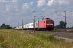 BR 145/285053/145-045-1-db-schenker-rail-deutschland 145 045-1 DB Schenker Rail Deutschland AG mit einem Containerzug in Vietznitz und fuhr in Richtung Nauen weiter. 05.08.2013