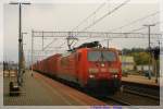 BR 189/459882/dbsr-189-007-mit-containerzug-in DBSR 189 007 mit COntainerzug in Rzepin auf dem Weg nach Poznan (Posen) am 17.10.2015