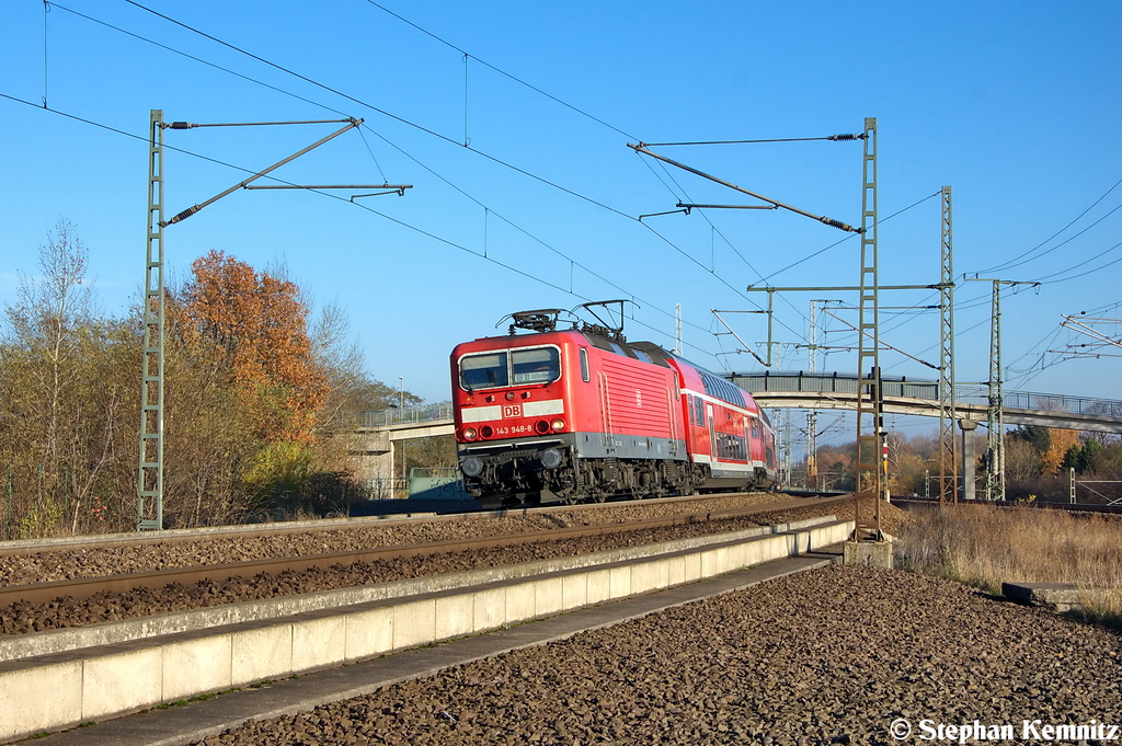 143 948-8 mit der RB30 (RB 17820) von Schnebeck-Bad Salzelmen nach Wittenberge in Stendal(Wahrburg). 13.11.2012
