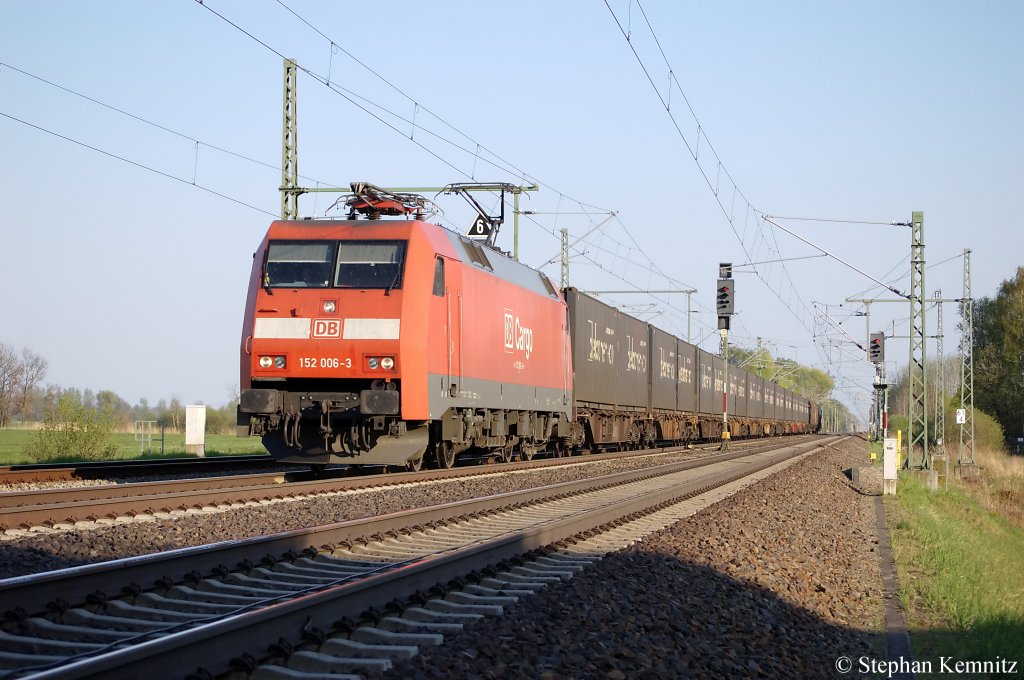 152 006-3 mit gemischten Gterzug in Friesack(Mark) in Richtung Neustadt(Dosse) unterwegs. 21.04.2011