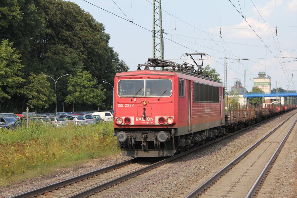 DB 155 223-1 mit Leeren Rohrzug nach Bremen am 27.07.2011 in Tostedt.