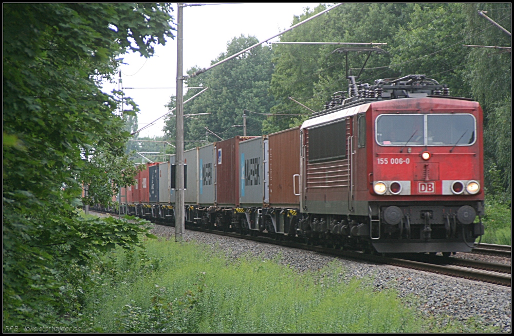 DB Schenker 155 006-0 mit reichlich Container Richtung FFO (gesehen Erkner 05.08.2010)