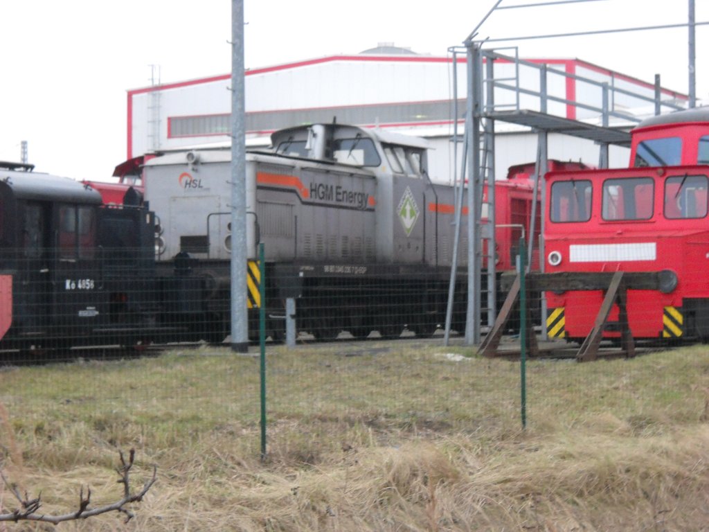 Eine V60 der EGP mit HSL Beschriftung am 10.2.2011 im Kombiewerk Rostock.