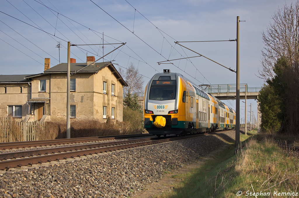 ET 445.104 (445 104-3) ODEG - Ostdeutsche Eisenbahn GmbH als RE2 (RE 37378) von Wismar nach Cottbus in Vietznitz. 20.04.2013