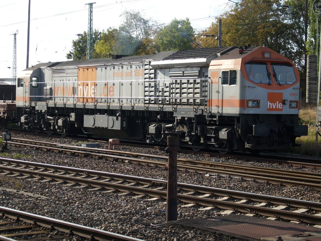 hvle-Tiger V330.3 rangierte am 05.Oktober 2009 auf dem Bahnhof von Bergen/Rgen.