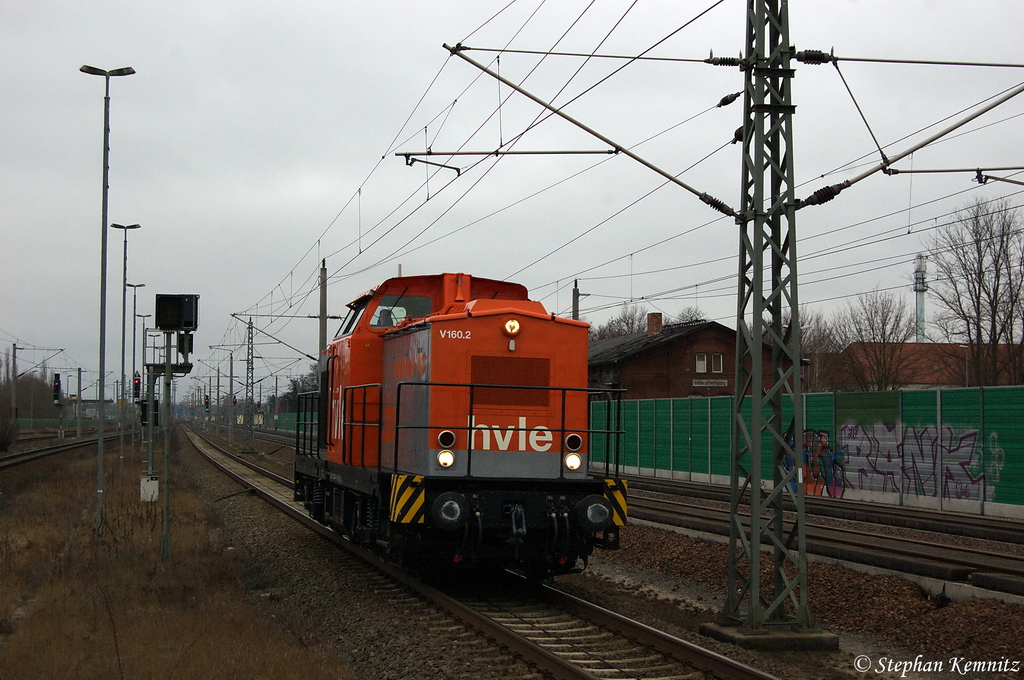 V160.2 (203 014-6) hvle - Havellndische Eisenbahn AG als Lz in Rathenow in Richtung Wustermark unterwegs. 29.02.2012