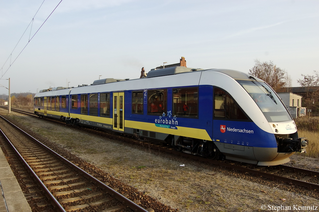 VT 4.02 (648 182/682) der eurobahn Niedersachsen GmbH & Co.KG auf einer Testfahrt in Rathenow. 24.11.2011