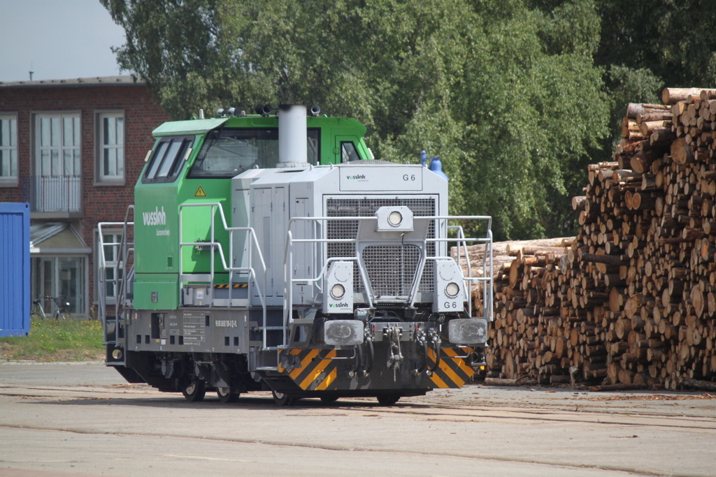 650 108-0 der Firma Vossloh Locomotives GmbH stand am Mittag des 29.06.2018 im Rostocker Fracht und Fischereihafen.
