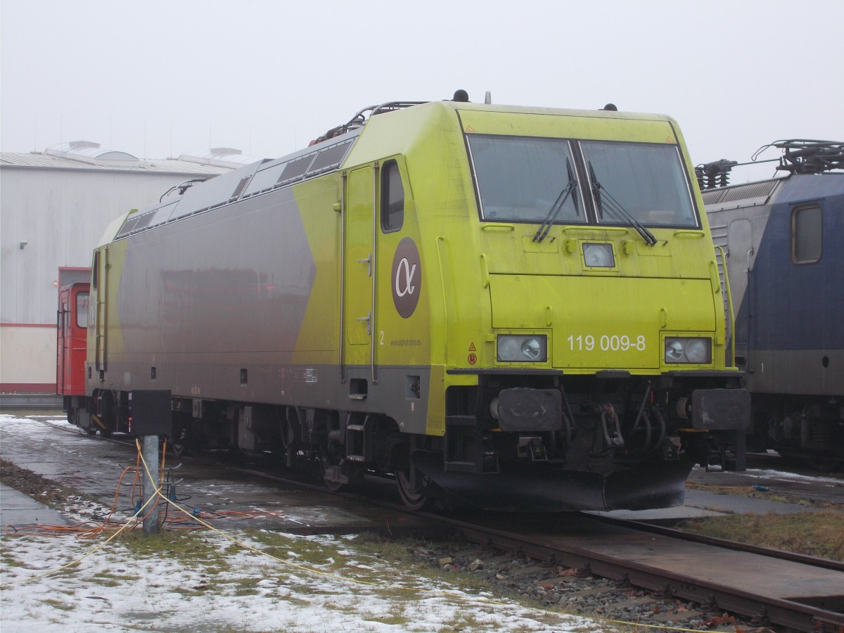 Alpha Trans 119 009-8,am 24.Januar 2016,im Bh Rostock Seehafen.