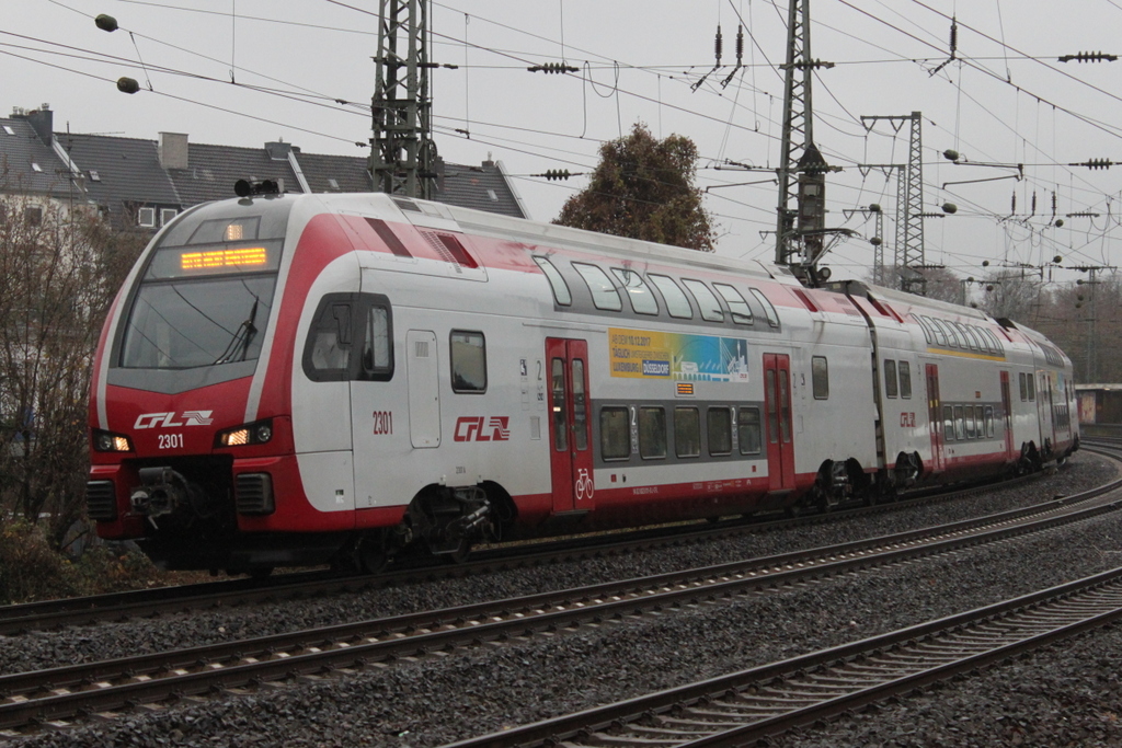 CFL Kiss 2301 als IC 5107 von Luxembourg nach Düsseldorf Hbf bei der Durchfahrt in Düsseldorf Volksgarten.24.11.2018