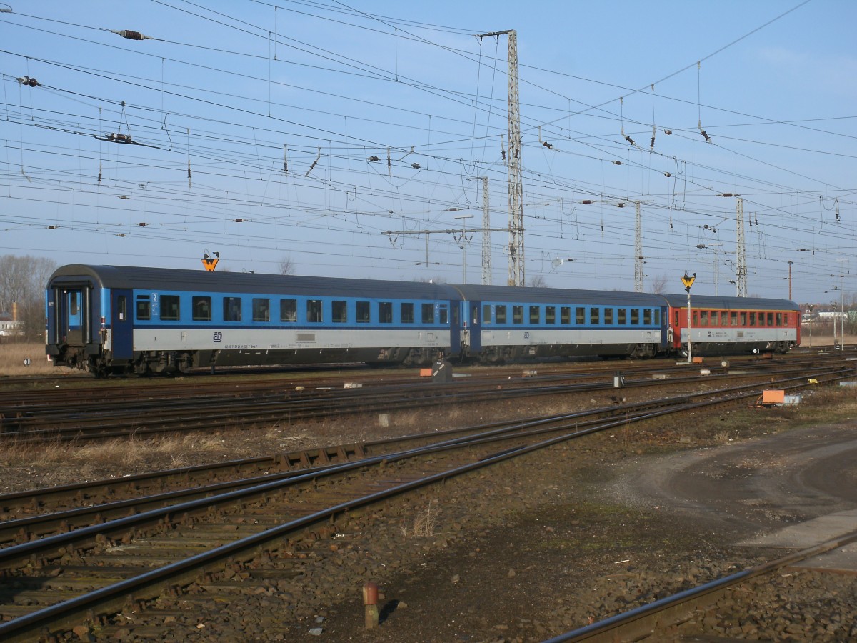 Drei abgestellte CD-Wagen,am 23.Februar 2014,in Stralsund.