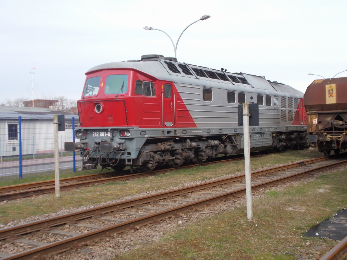 EKO-Trans 242 001-6 stand,am 07.April 2015,wieder einmal im Stralsunder Nordhafen.