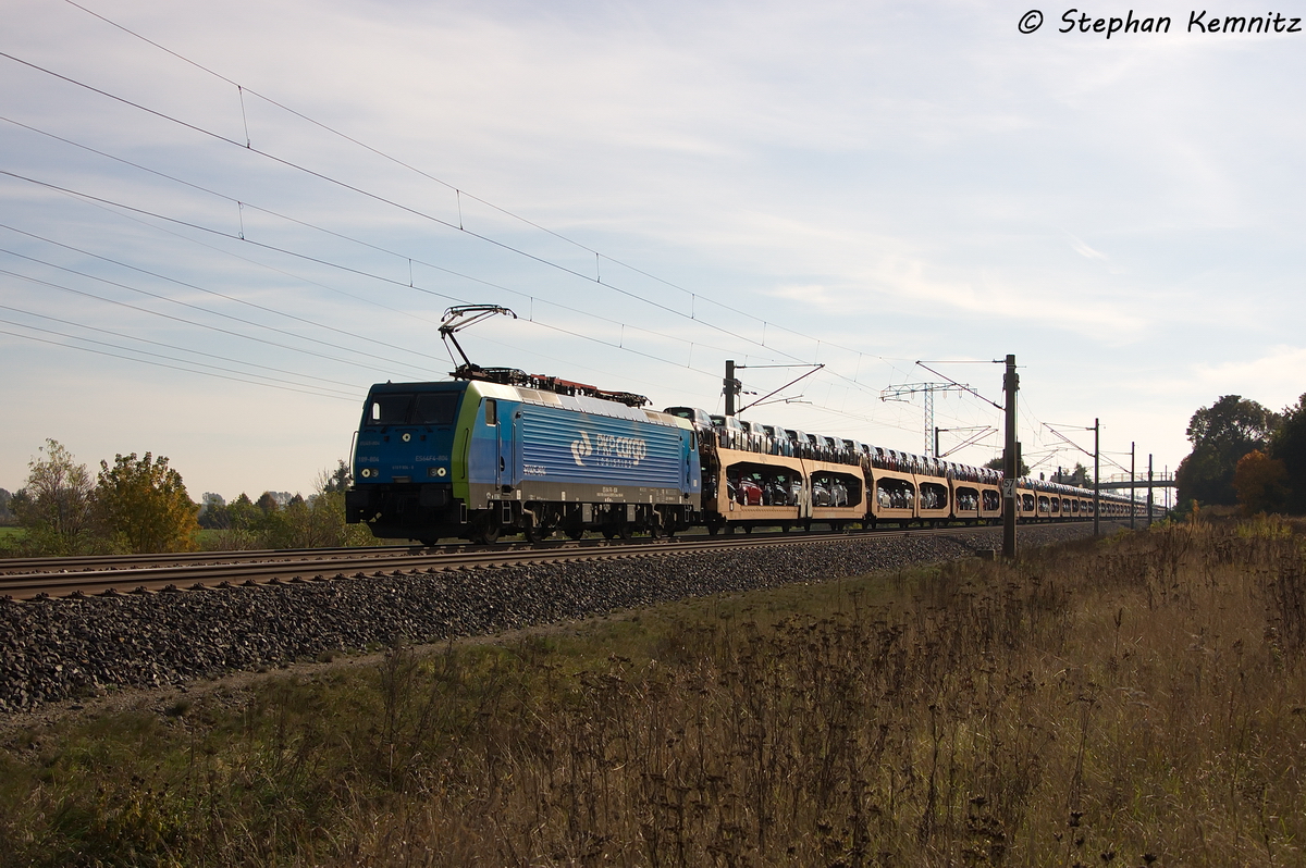 ES 64 F4 - 804 (189 804-8) MRCE Dispolok GmbH fr PKP Cargo  EU45-804  mit einem Fiat 500 Autotransportzug in Vietznitz und fuhr in Richtung Wittenberge weiter. Habe diesen Zug hier zum ersten mal gesehen. Netten Gru an den Tf! 14.10.2013