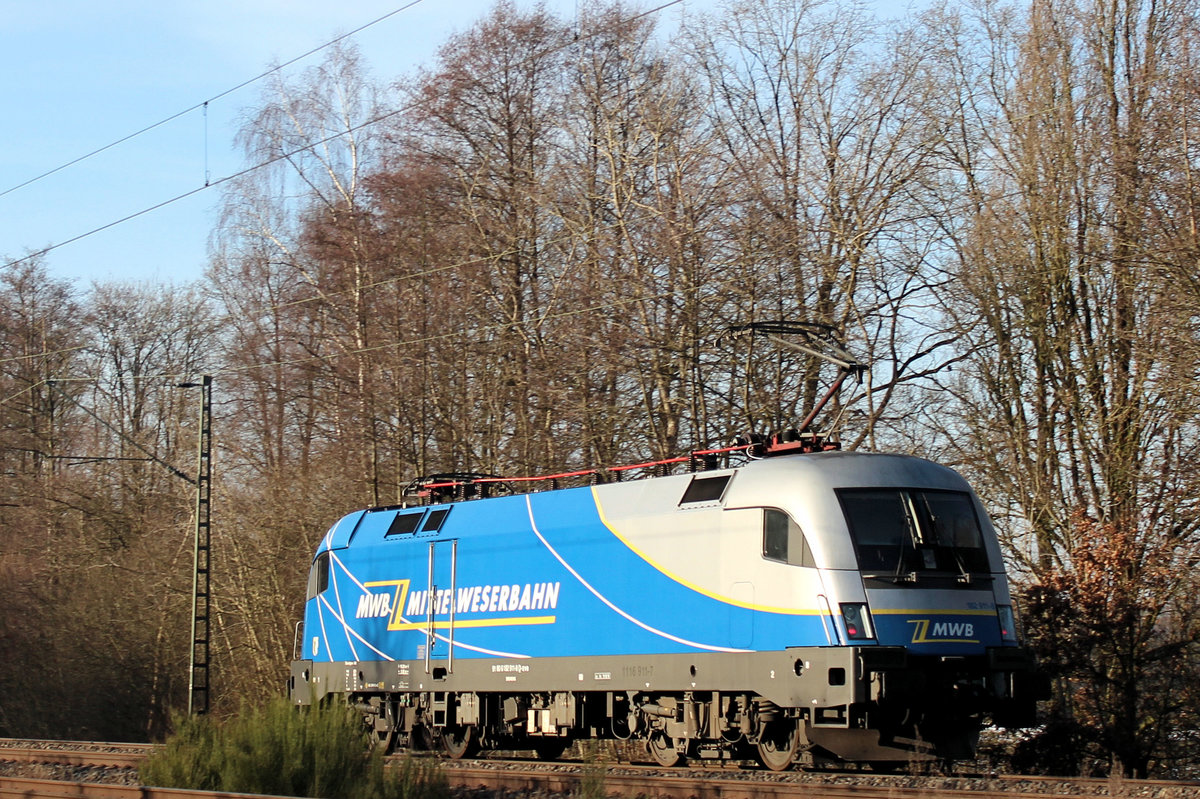 MWB 182 911-8 (eingestellt bei der EVB) am 28.01.2017 in Tostedt - Dreihausen.