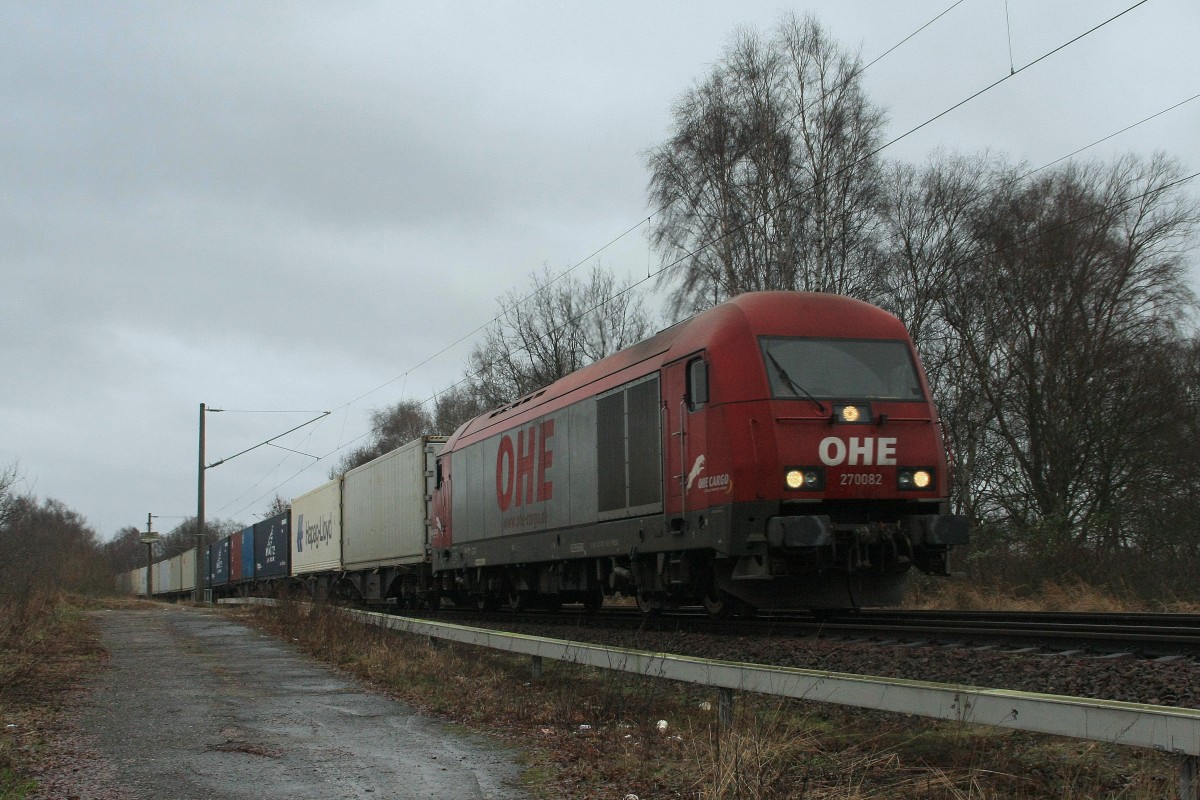 OHE 270082 mit Containerzug am 10.01.2015 in Hamburg-Moorburg auf dem Weg nach Hamburg-Waltershof