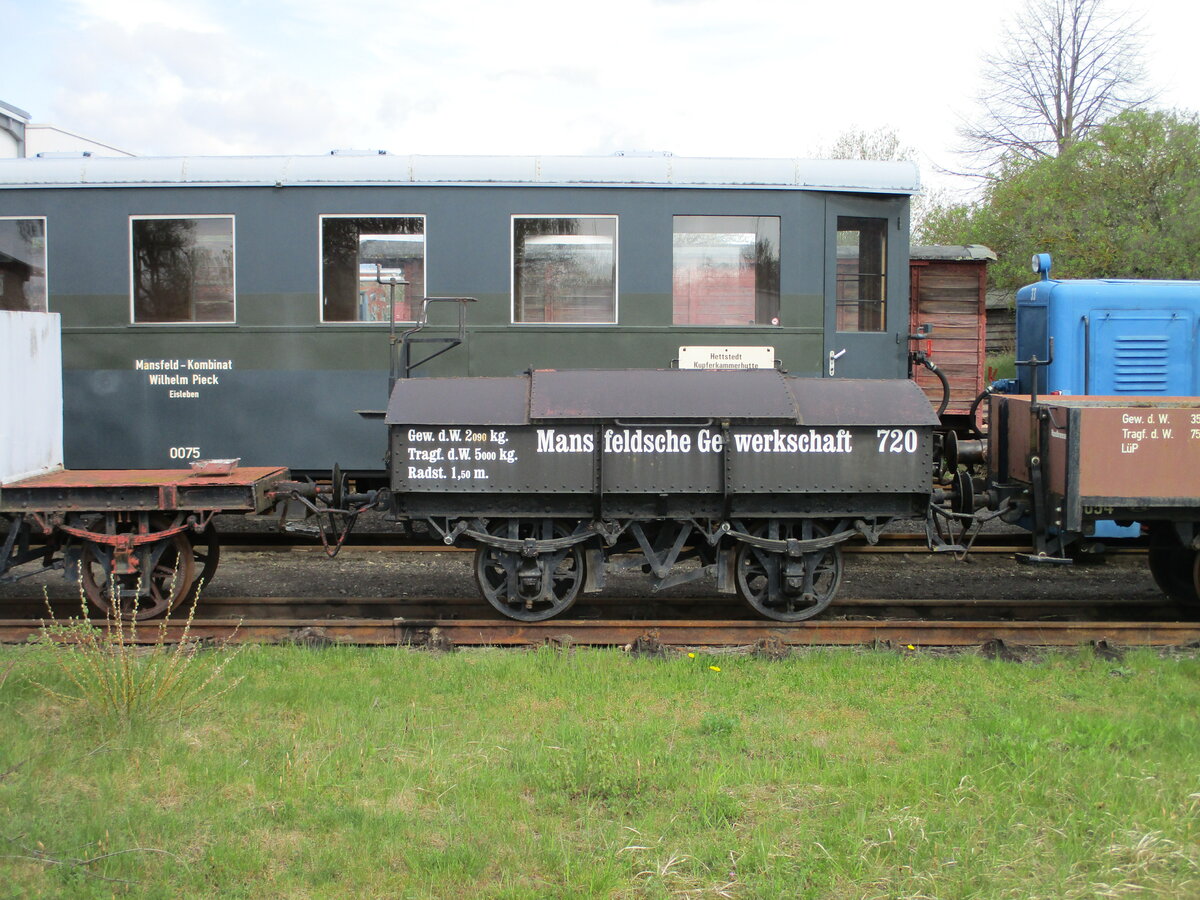 Schmalspurgüterwagen Nr.0720,am 24.April 2023,in Klostermansfeld.