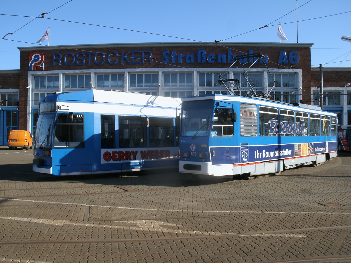 Vor der Halle im Depot Hamburger Straße standen,am 23.Februar 2014,Tw 663 und 805.