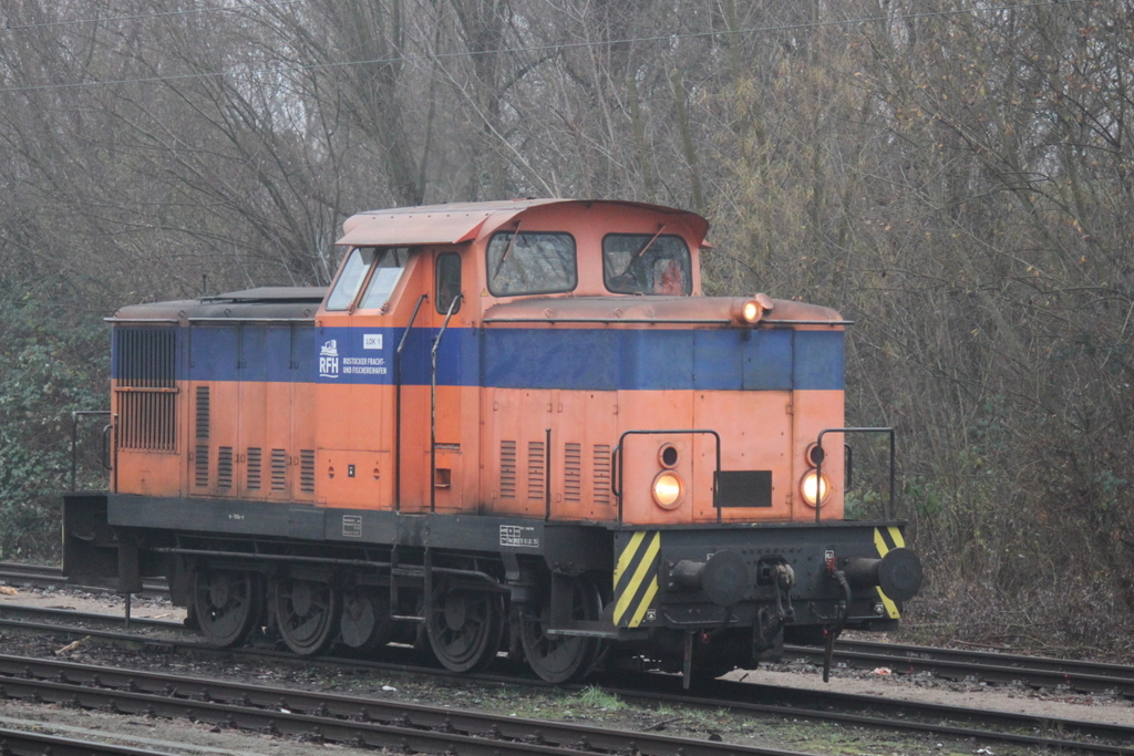 Werklok 1 vom Rostocker Fracht und Fischereihafen randalierte am 05.12.2014 im Bahnhof Rostock-Bramow rum.