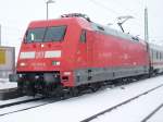 BR 101 Dienst�lteste 101 001 am 19.Februar 2009 im verschneiten Bergen/R�gen.