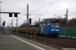 BR 145 145 023-6 PRESS (145 083-2) mit leeren Holzug in Rathenow in Richtung Wustermark unterwegs. 17.01.2012