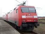 BR 152 Am ehmaligen Haltepunkt Mukran-Mitte wartete 152 064,am 14.April 2008,auf ihre R�ckleistung Richtung Festland.