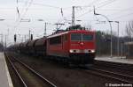 BR 155 155 261-1 mit einem Getreidezug in Priort. Ziel des Zuges k�nnte Wismar oder Rostock sein. 27.01.2012