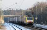 BR 189 MRCE - ES 64 F4-023 mit einen KLV zug durchf�hrt den Bf Lauenbr�ck am 30.01.2012 in Richtung Bremen.