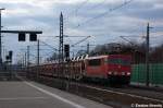 155 108-4 mit einem Toyota/Lexus Autotransportzug in Rathenow in Richtung ...