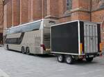 Setra 431 DT von Berlin-Rock-Coaches aus Deutschland mit Anhänger in Neubrandenburg.