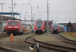 Rostock Hbf/689057/am-nachmittag-des-14022020-waren-im Am Nachmittag des 14.02.2020 waren im BW Rostock Hbf 120 20,445 005 und 642 184 abgestellt.
