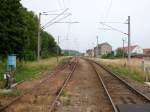 So sehen die Lokfhrer die Einfahrt von Sassnitz.Aufnahme vom 13.Juli 2010 vom Bahnbergang Merkelstrae.
