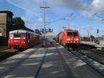 Whrend 185 250,am 20.August 2011,durch Bergen/Rgen nach Mukran fuhr,wartete die Neustrelitzer Ferkeltaxe 172 001/601.