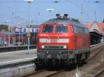 218 389 von DB-Autozug Niebll brachte,am 16.Juli 2011,die Kurswagen von Heringsdorf nach Stralsund.