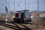 203 148-2 (Franz) von der Rail Technology und Logistics GmbH in Stendal. Sie bringt die 202 483-4 ins RAW Stendal. 22.02.2011