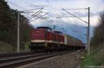 204 354-5 (202 354-7) & 204 347-9 (202 347-1) MTEG - Muldental Eisenbahnverkehrsgesellschaft mbH mit einem Hackschnitzelzug bei Nennhausen und fuhren in Richtung Rathenow weiter. 21.04.2012