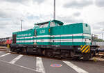 Die 293 511-2 (92 80 1293 511-2 D-LDS) des Eutiner Eisenbahnunternehmen LDS GmbH (LDS steht fr Logistik, Dienstleistungen und Service) steht am 07.07.2019 mit dem Drehhobel D-HOB 4.0 (D-HOB 2500) der