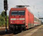 101 090-4 mit IC 1906 von Stuttgart nach Warnemnde bei der Durchfahrt im Bahnhof Rostock-Bramow.10.08.2013