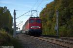 110 469-4 mit einem ICE2-Steuerwagen 808 020-2  Meiningen  bei Nennhausen und fuhr in Richtung Wustermark weiter. Netten Gru an den Tf! 18.10.2012 