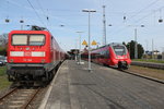 br-112-renntrabi/493188/112-188-vs-442-840-im 112 188 vs 442 840 im Bahnhof Warnemnde.30.04.2016