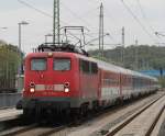 115 278-4 mit EC 379 von Ostseebad Binz nach Brno bei der Ausfahrt im Bahnhof Bergen auf Rgen.19.05.2012