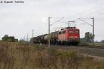 BR 140/298213/140-585-1-db-schenker-rail-deutschland 140 585-1 DB Schenker Rail Deutschland AG mit einem gemischtem Gterzug in Vietznitz und fuhr in Richtung Nauen weiter. 08.10.2013