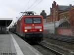 114 034-2 mit der RE4  Ersatzgarnitur  nach Jterbog im Bahnhof Rathenow.
