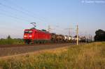 145 005-5 DB Schenker Rail Deutschland AG mit einem Kesselzug  Schwefel, geschmolzen  in Vietznitz und fuhr in Richtung Wittenberge weiter. 05.08.2013