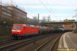 DBSR 145 007 mit Kesselwagenzug am 16.01.2015 in Hamburg-Harburg auf dem Weg nach Süden
