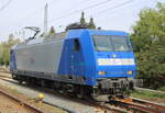 145-CL 201(145 097-2) beim Rangieren am Mittag des 03.10.2023 in Rostock-Bramow.