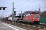 152 034-5 mit einem gemischtem Gterzug in Rathenow in Richtung Wustermark unterwegs. 14.03.2012