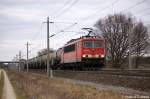 BR 155/129648/155-207-4-mit-kesselzug-die-mit 155 207-4 mit Kesselzug die mit Schwefel, geschmolzen befllt sind zwischen Growudicke und Rathenow in Richtung Stendal unterwegs. 28.03.2011