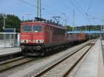 Der einzige Gterzug,am Nachmittag,kam mit der 155 201-7,am 05.August 2013,durch Bergen/Rgen.