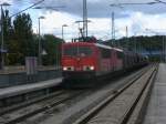 155 151-4 leistete ihrer Schwesterlok 155 126-6,am 28.September 2013,bei der Durchfahrt durch Bergen/Rgen Vorspann.